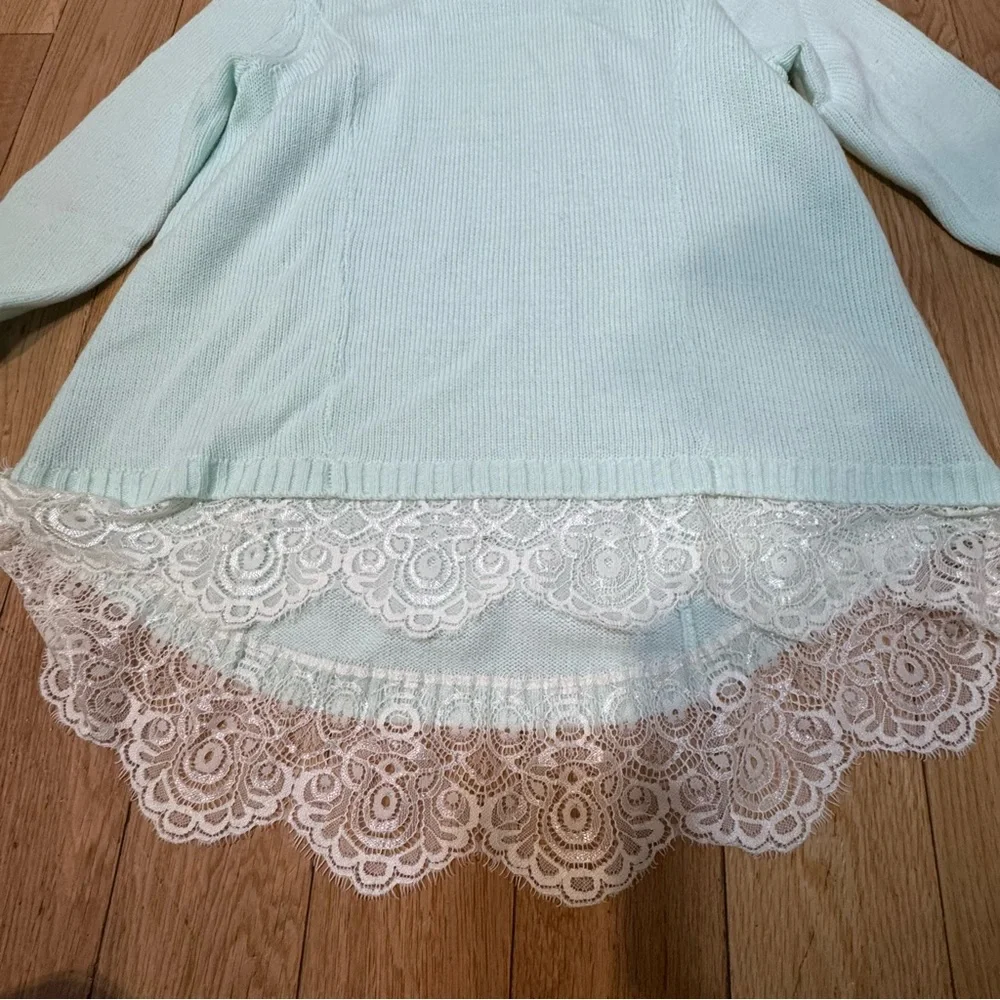 SO Aqua Lace-Hem Crewneck Sweater